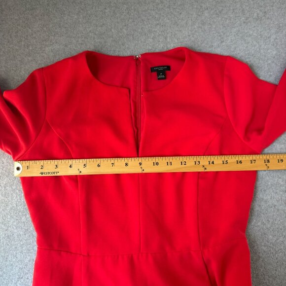 Ann Taylor Size 4 Petite Red Flare Dress Knee Length Office Date Bell Sleeves - Picture 12 of 16